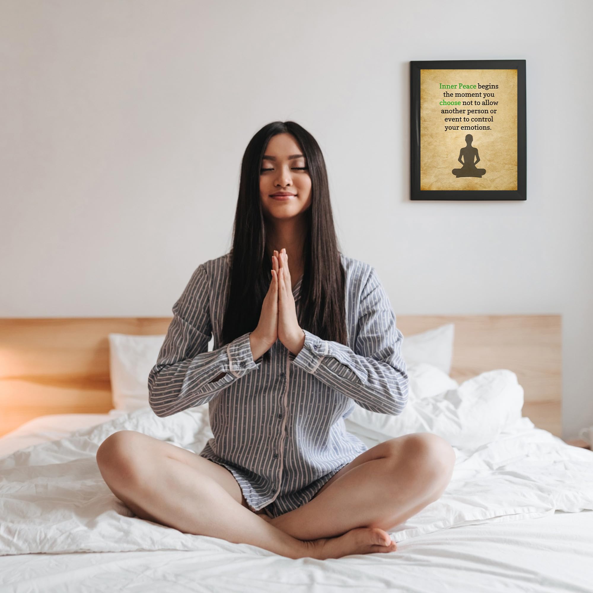 Inner Peace Begins - Spiritual Yoga Inspirational Wall Art, Meditation Parchment Paper Motivational Wall Decor Print For Living Room Decor, Home Decor, Office Decor, or Bedroom Decor, Unframed - 8x10