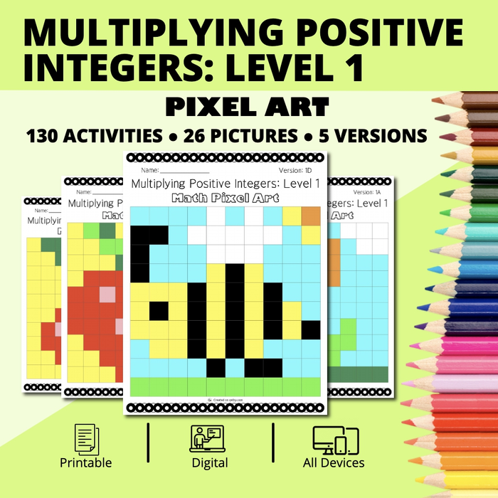 Spring: Multiplying Integers Level 1 Pixel Art