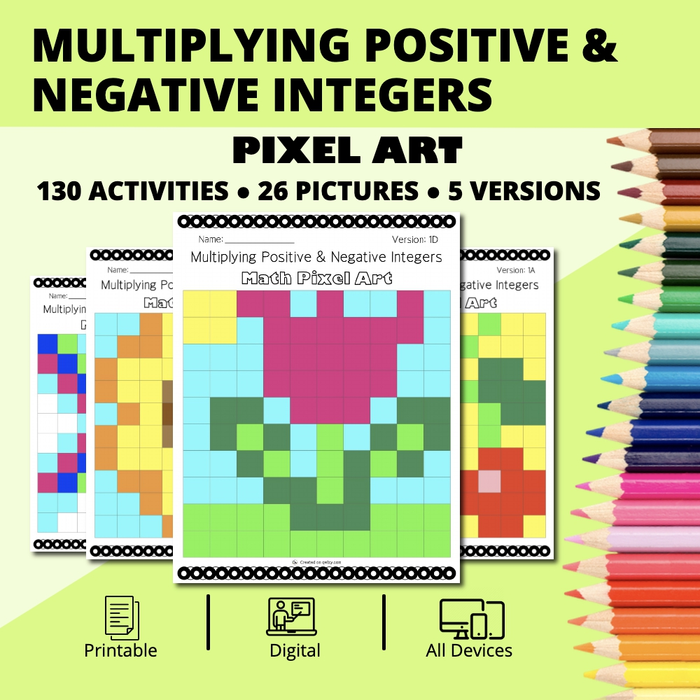 Spring: Multiplying Positive & Negative Integers Pixel Art