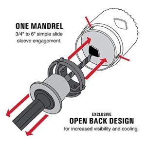 Disston QuickCore 7 pc Set - 1 Each: 1", 1-1/4", 1-1/2", 1-3/4", 2", and 2-1/2" Hole saws, Arbor with a Pilot Drill bit, Hex Key