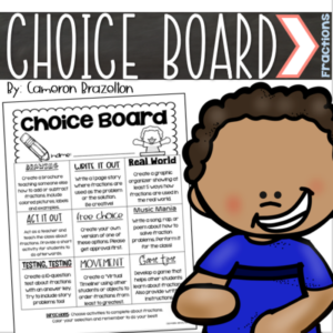 choice board math activities fractions