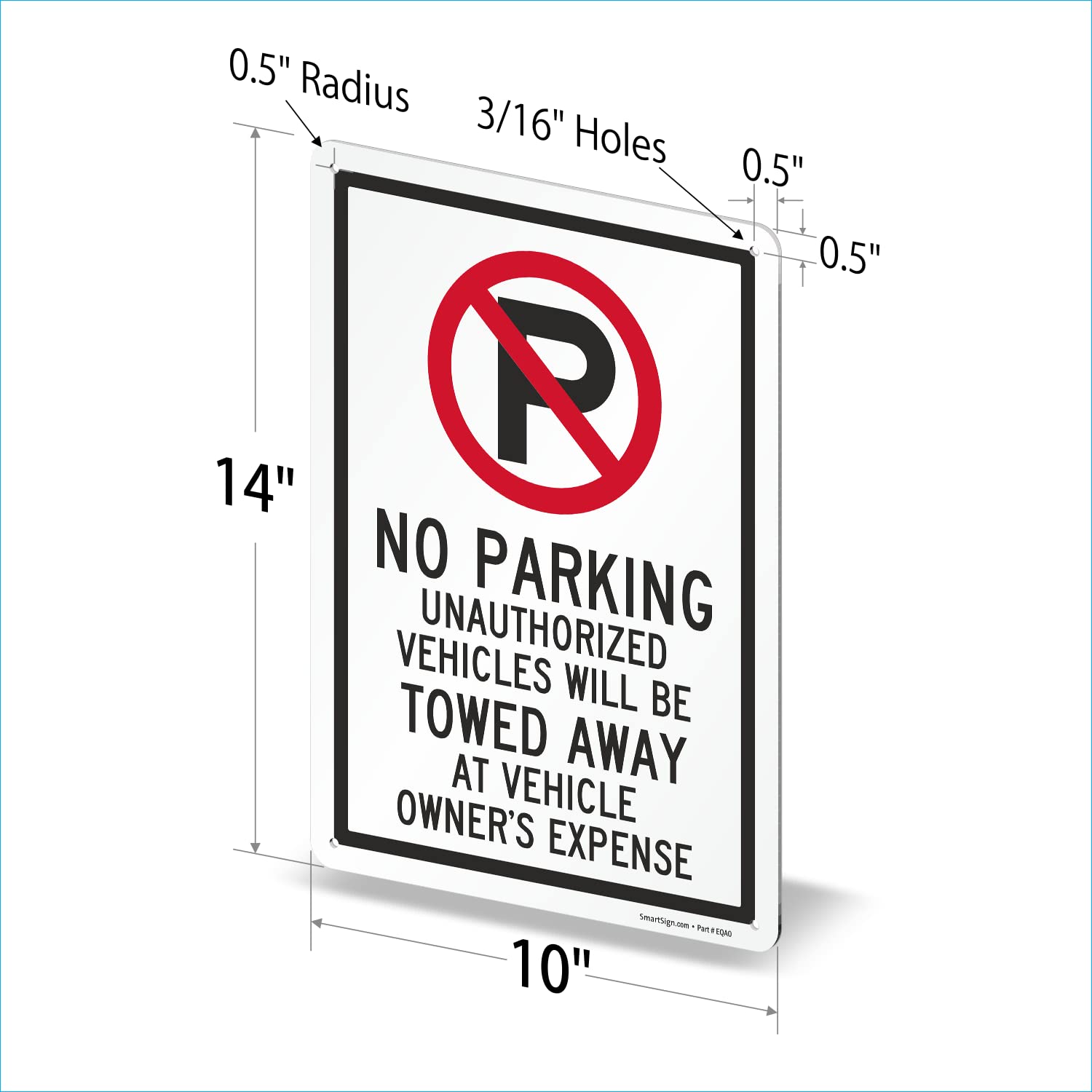 SmartSign 14 x 10 inch “No Parking - Unauthorized Vehicles Towed Away At Vehicle Owner's Expense” Metal Sign, 40 mil Laminated Rustproof Aluminum, Red, Black and White