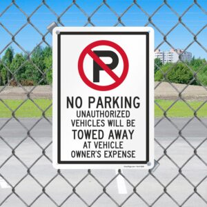 SmartSign 14 x 10 inch “No Parking - Unauthorized Vehicles Towed Away At Vehicle Owner's Expense” Metal Sign, 40 mil Laminated Rustproof Aluminum, Red, Black and White