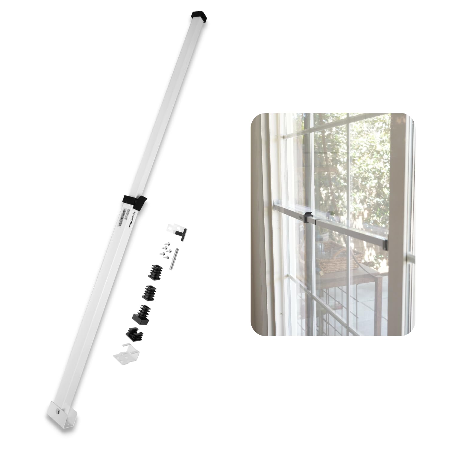 SecurityMan Sliding Door Security Bar - Dual Use as Patio Door Security Bar or Window Security Lock with Anti Lift Safety - Child Proof and Adjustable 19"-51" - Constructed of High Grade Iron - White