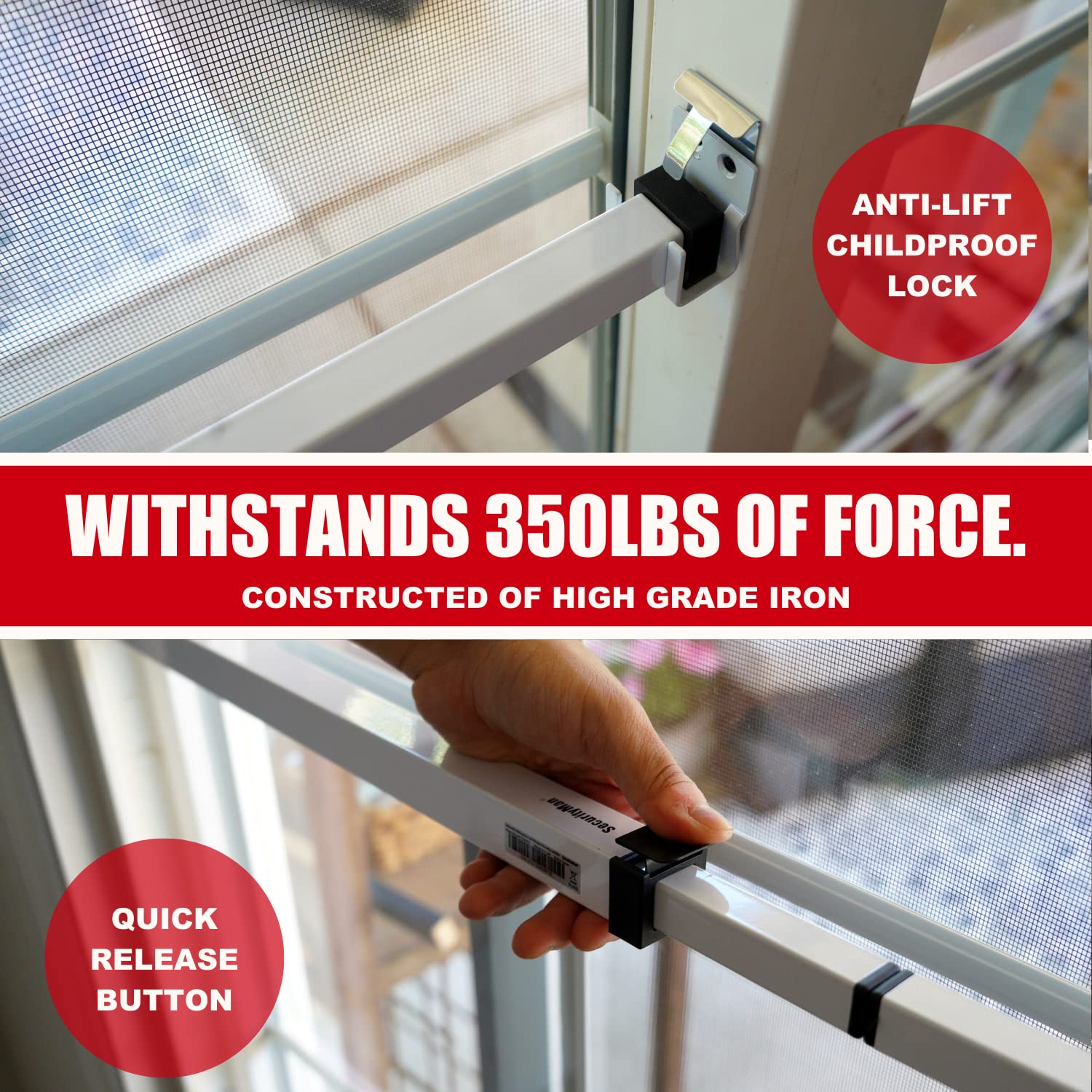 SecurityMan Sliding Door Security Bar - Dual Use as Patio Door Security Bar or Window Security Lock with Anti Lift Safety - Child Proof and Adjustable 19"-51" - Constructed of High Grade Iron - White