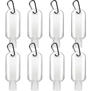 vhopmore 8 pcs travel size bottles with keychain hand sanitizer holder, 2 oz portable plastic small empty bottles leakproof refillable squeeze containers for backpack