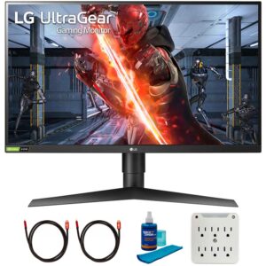 lg 27gn750-b 27 inch ultragear fhd ips 1ms 240hz hdr 10 gaming monitor bundle with 2x 6ft universal 4k hdmi 2.0 cable, universal screen cleaner and 6-outlet surge adapter