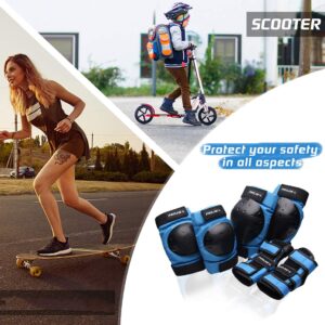 Protective Gear Set for Kids/Youth Knee Pads Elbow Pads Wrist Guards for Skateboarding Roller Skating Cycling Bike BMX Bicycle Scootering 6pcs Aged3-8 (Blue, S)