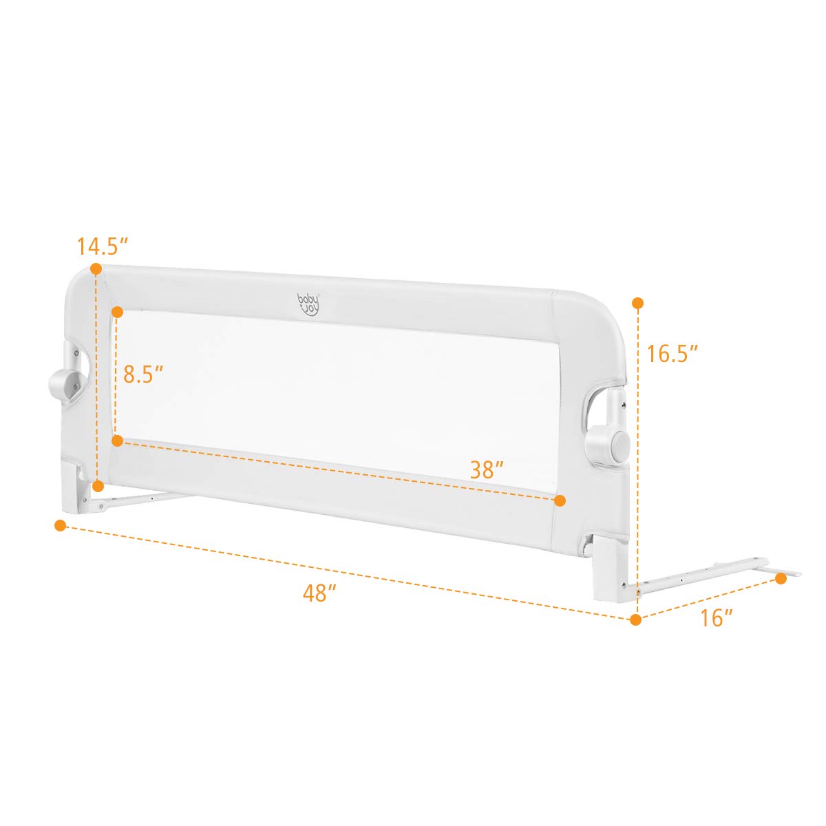 BABY JOY Bed Rails for Toddlers, Swing Down Safety Bed Guard for Convertible Crib, Folding Baby Bedrail for Kids Twin, Double, Full Size Queen & King Mattress (48-Inch, White)