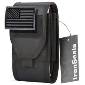 ironseals double capacity phone holster, tactical molle belt pouch with flag patch for iphone 15promax/15plus/14 pro max/13 pro max/12promax/11promax, samsung s23ultra, size large extra stiffness