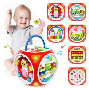 baoli toddler activity cube, 6 in 1 busy learning shape sorter toy with music keyboard, gear, sound & light, early educational toy birthday gifts for baby toddlers children boys girls age 1-3