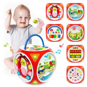 BAOLI Toddler Activity Cube, 6 in 1 Busy Learning Shape Sorter Toy with Music Keyboard, Gear, Sound & Light, Early Educational Toy Birthday Gifts for Baby Toddlers Children Boys Girls Age 1-3