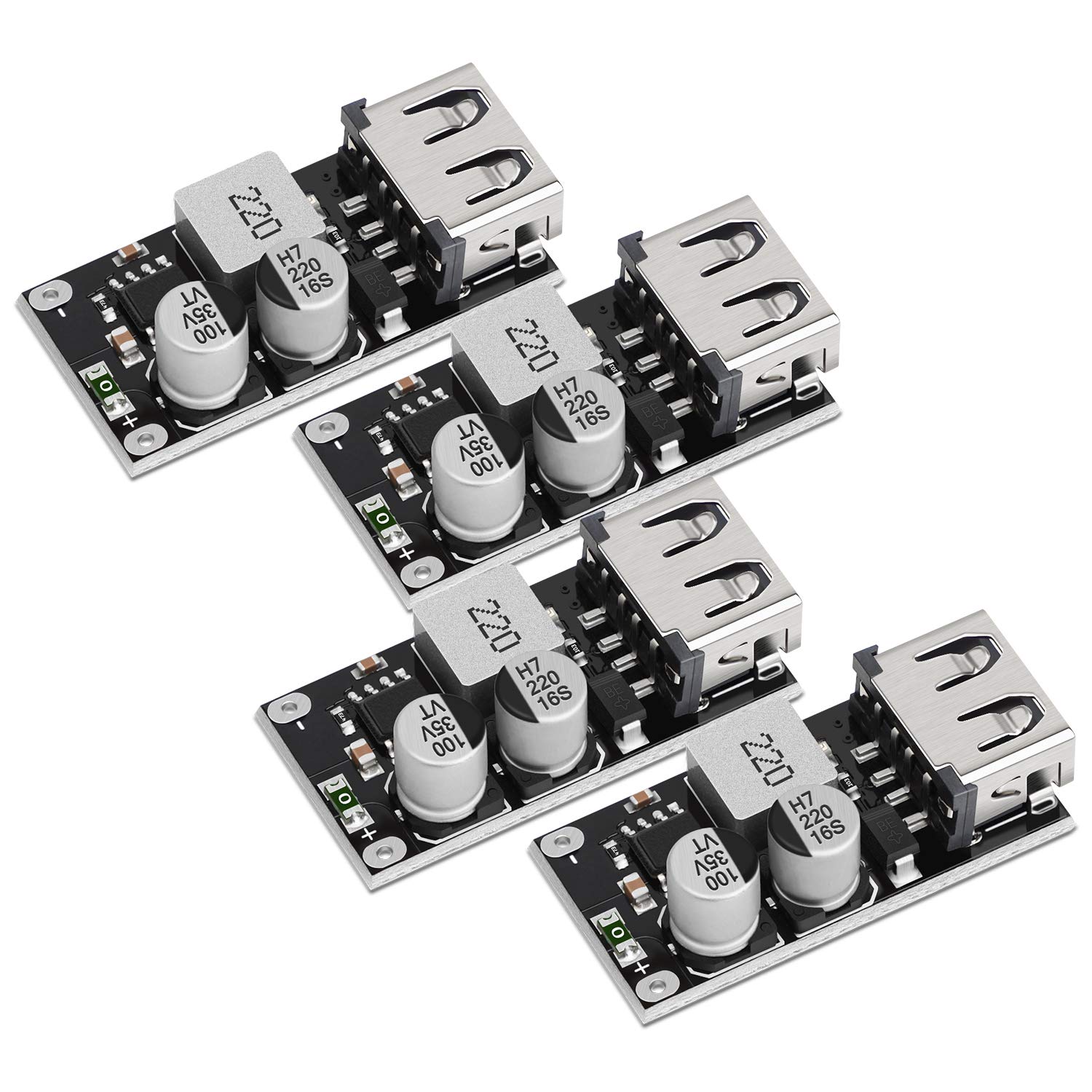 DROK USB Buck Converter, 4pcs DC-DC Step Down Module 6-32V 12V 24V to 5V QC 3.0 Charging Module Power Supply Voltage Regulator Volt Transformer Board