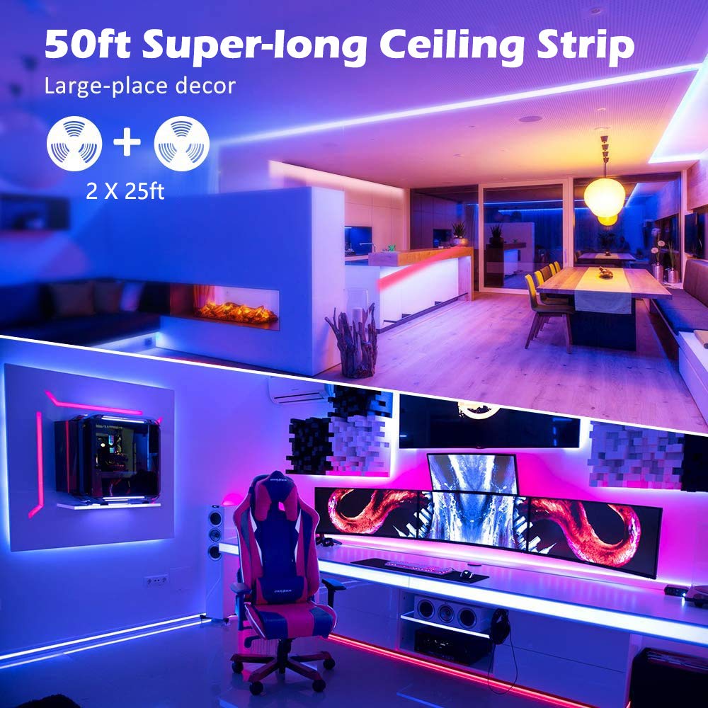 50Ft/15M Bluetooth RGB LED Strip Lights - Music Sync LED Light Strip Controlled by Smart Phone APP - 450LEDs RGB LED Light Strips Full Kit with Remote Controller for Party, Living Room