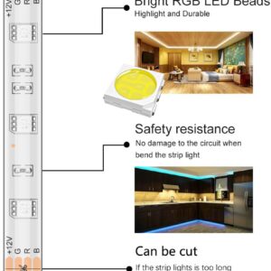 50Ft/15M Bluetooth RGB LED Strip Lights - Music Sync LED Light Strip Controlled by Smart Phone APP - 450LEDs RGB LED Light Strips Full Kit with Remote Controller for Party, Living Room