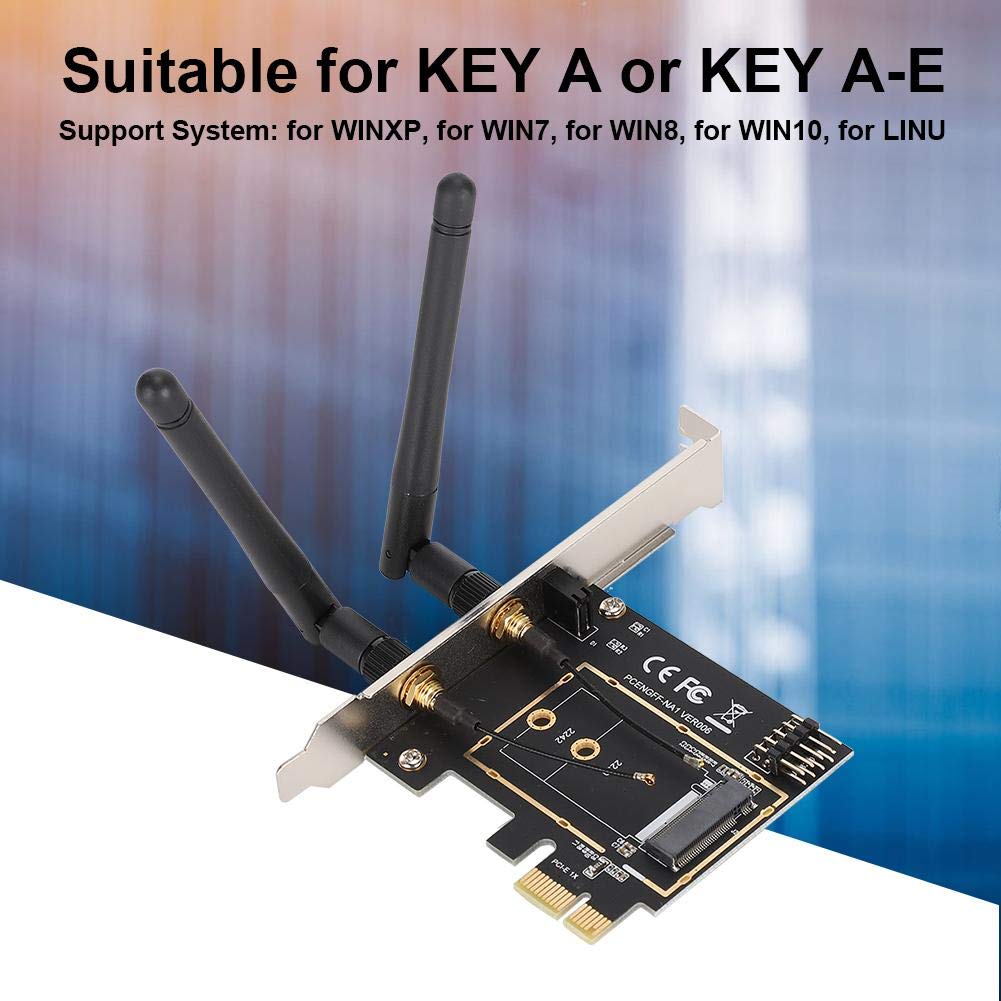 PCI E WiFi Card for PC, PCI E to NGFF M.2 WiFi Bluetooth Wireless Module Adapter Card, PCI E 1X to Key A E Adapter Card, Bluetooth Network Card Expansion Card