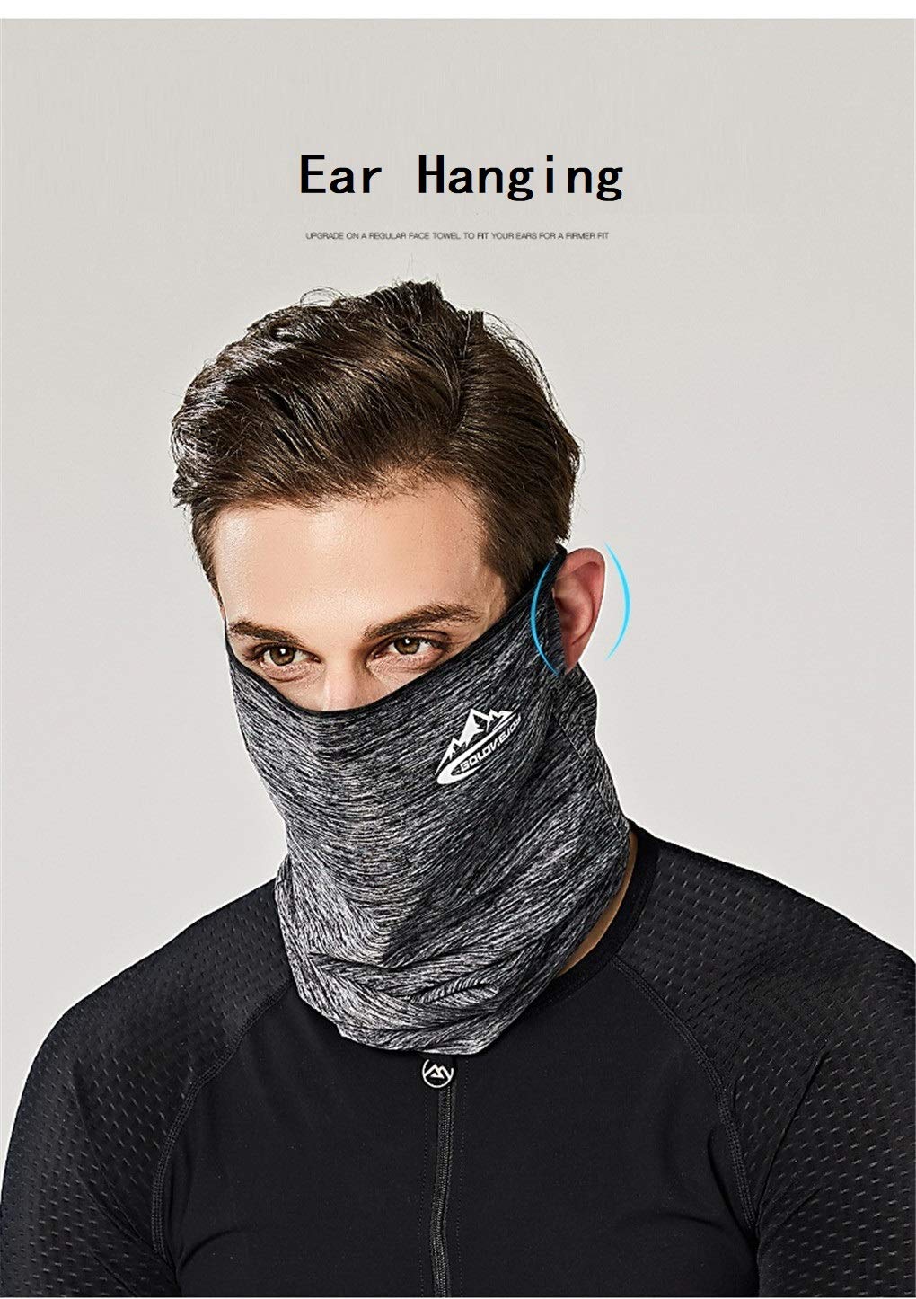 Shanghai Story Black Cooling Neck Gaiter Face Mask Bandana Face Scarf UPF50+ UV Protection Fishing Mask Ear Hanging