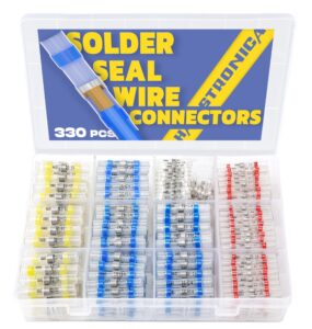 330pcs solder seal wire connectors-haisstronica marine grade - heat shrink butt connectors-self solder for electrical,stereo(30yellow 80white 110red 110blue)