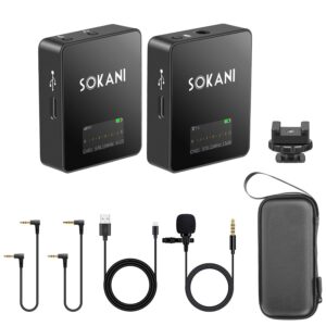 sokani tiny uhf wireless lavalier microphone lav mic system with transmitter and receiver compatible with camera smartphones iphone android dslr canon sony camcorde