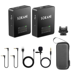 Sokani Tiny UHF Wireless Lavalier Microphone Lav Mic System with Transmitter and Receiver Compatible with Camera Smartphones iPhone Android DSLR Canon Sony Camcorde