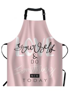 ekobla love yourself do something new today aprons motivational inspirational quote hand drawn lettering waterproof resistant chef cooking kitchen bbq adjustable aprons for women men 27x31 inch