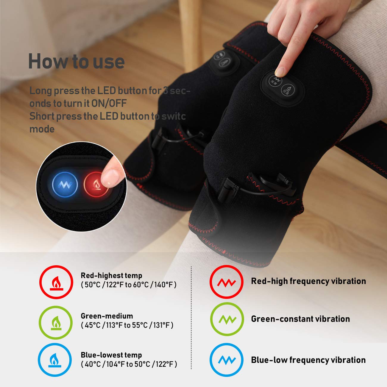 Heated Knee Massager - Vibration Knee Massager for Muscles Knee Massaging Knee Pad, Leg Massager, Knee Heating Pad, Massage Knee Brace Wrap for Arthritis Pain and Support (ONE Pack)