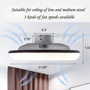 Modern Ceiling Fan with Lights,Adjustable Speed,Remote Control, 22 inch Invisible Acrylic Dimmable Lighting Fan Chandelier for Bedrooms Workout Room in White