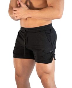 sandbank men's quick dry active lightweight fitneess bodybuilding shorts with pockets black