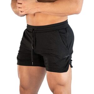 sandbank Men's Quick Dry Active Lightweight fitneess Bodybuilding Shorts with Pockets Black