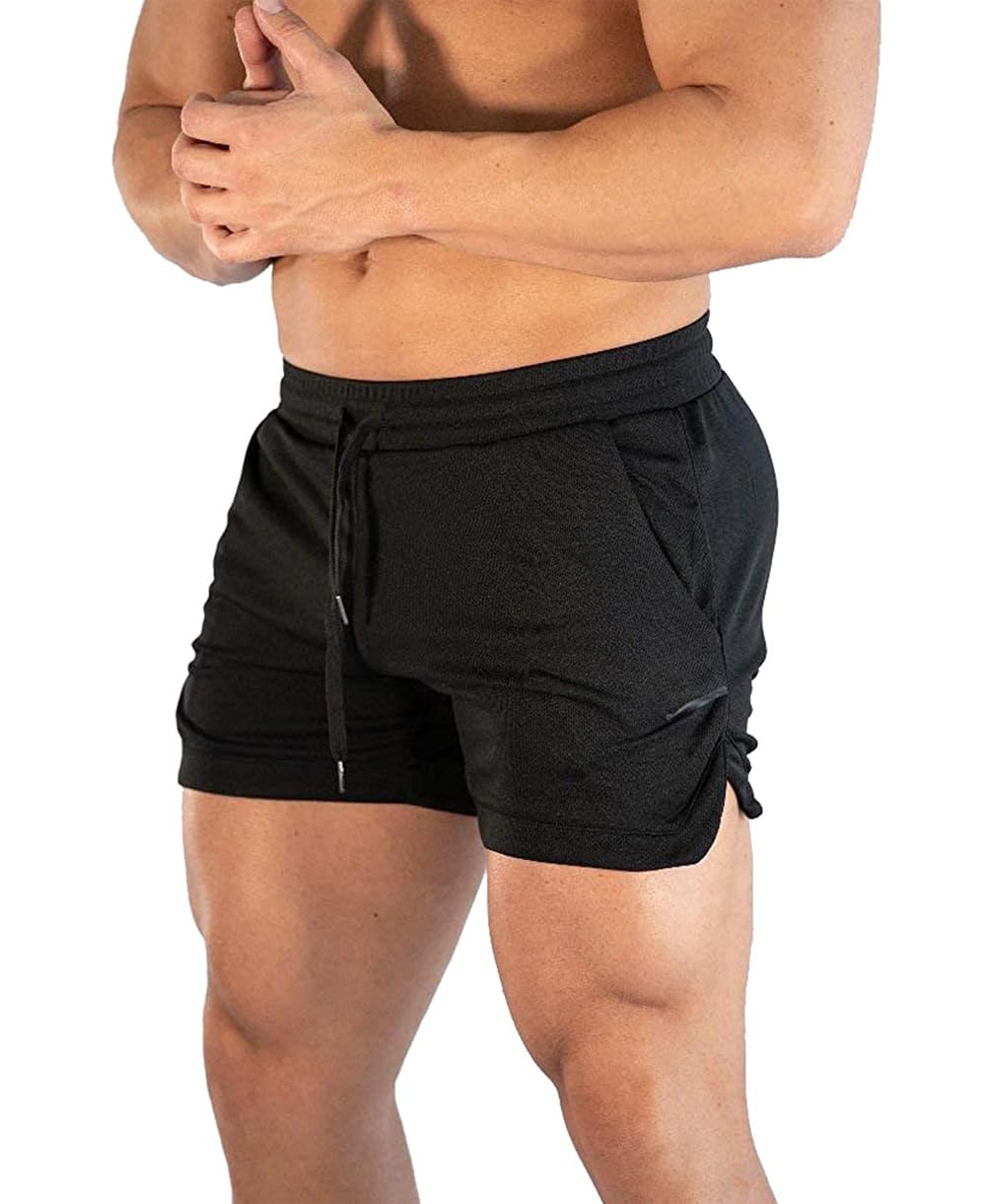 sandbank Men's Quick Dry Active Lightweight fitneess Bodybuilding Shorts with Pockets Black