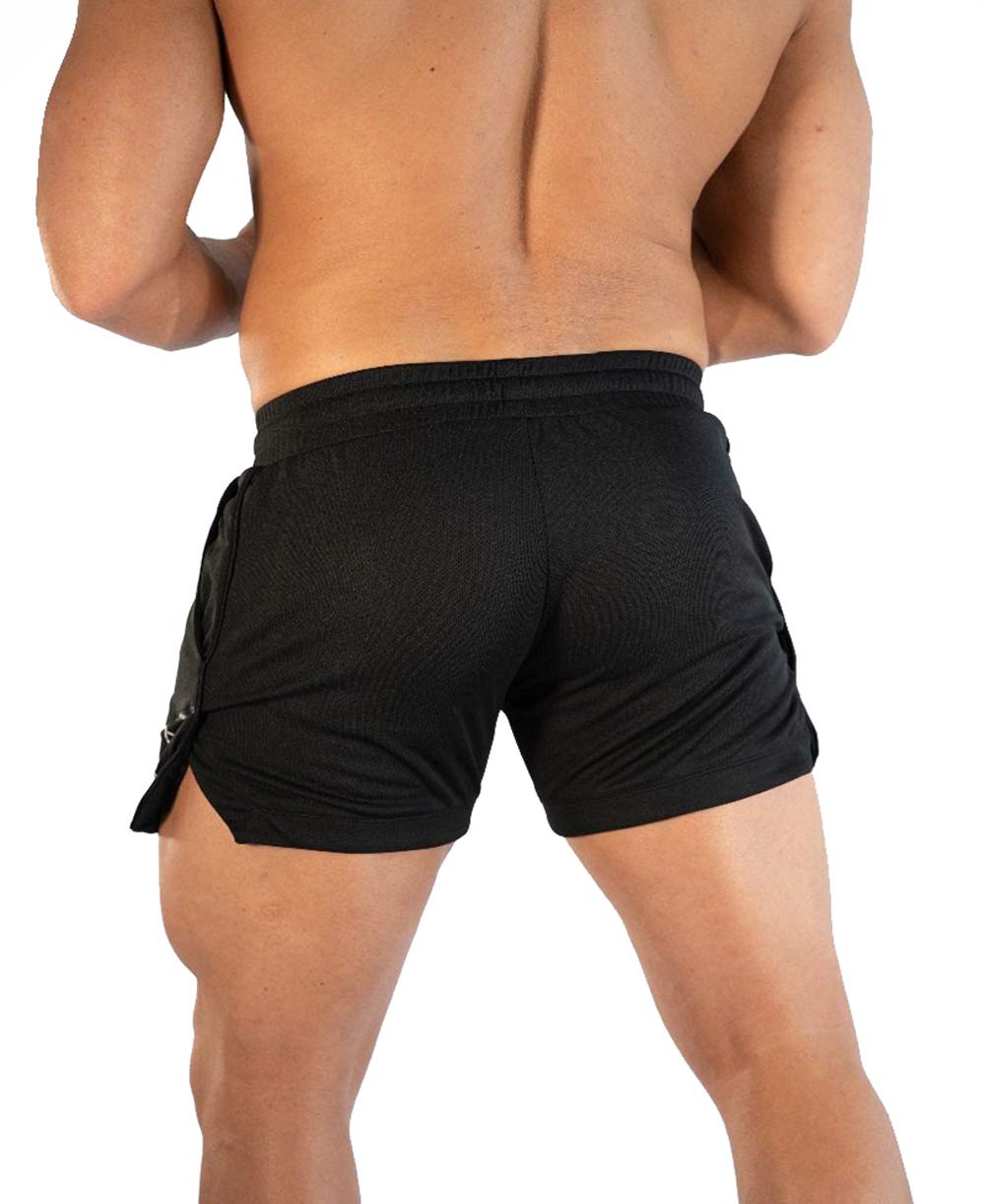 sandbank Men's Quick Dry Active Lightweight fitneess Bodybuilding Shorts with Pockets Black