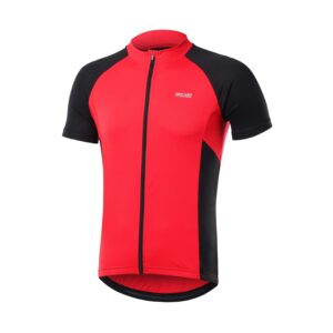 arsuxeo men's short sleeves cycling jersey bicycle bike shirt zipper pocket 655 red size medium