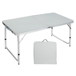 campmoon folding camping table 4 foot, lightweight portable aluminum folding table with adjustable legs, great for outdoor cooking picnic, white