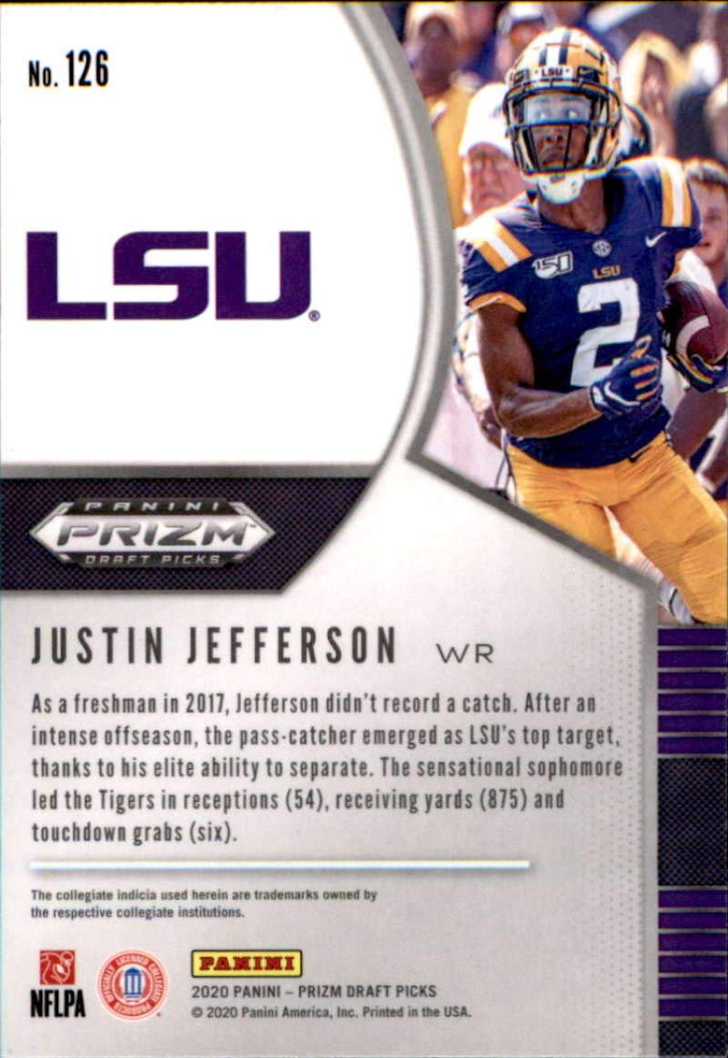 2020 Panini Prizm Draft #126 Justin Jefferson Draft Picks LSU Tigers RC Rookie Football Trading Card