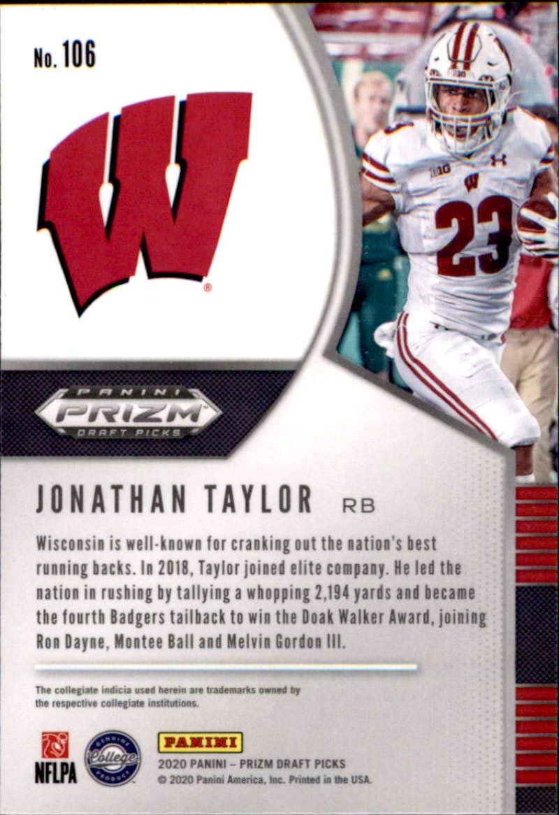 2020 Panini Prizm Draft #106 Jonathan Taylor Draft Picks Wisconsin Badgers RC Rookie Football Trading Card