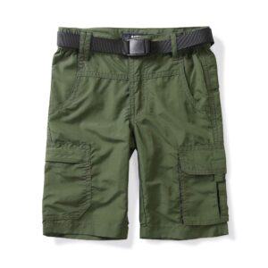 ochenta boys' quick dry cargo hiking shorts elastic waist kids athletic outdoor scout fishing army green tag 140 size 7-8