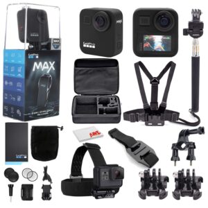 gopro max 360 waterproof action camera - camera w/touch screen - spherical 5.6k30 hd video - 16.6mp 360 photos - 1080p live streaming stabilization - with mega accessory kit - get rolling bundle