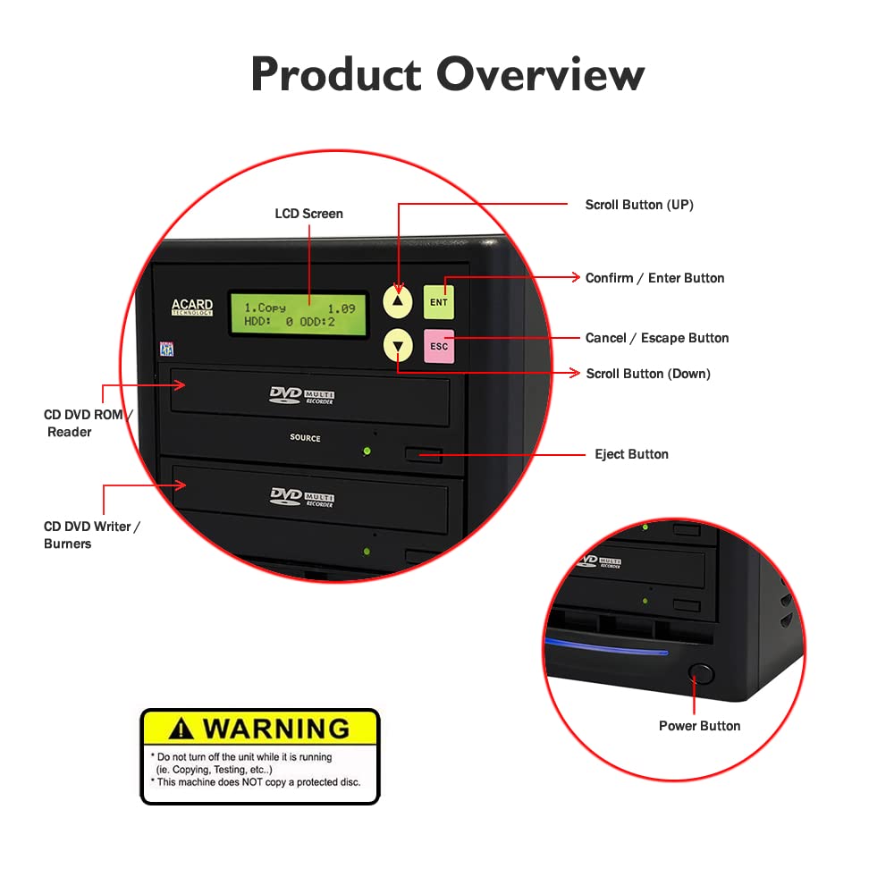 ACARD TECHNOLOGY 1 to 1 24X Burner CD DVD Duplicator Standalone Tower Using ACARD’s Native SATA Controller Technology