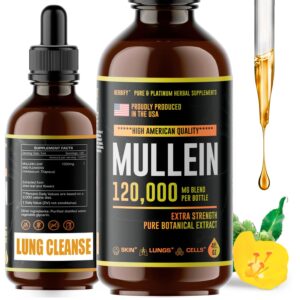 herbify mullein drops - lung cleanse - leaf extract - powerful mullein for immune support,detox & respiratory support - made in usa - herbal supplements - 4 oz