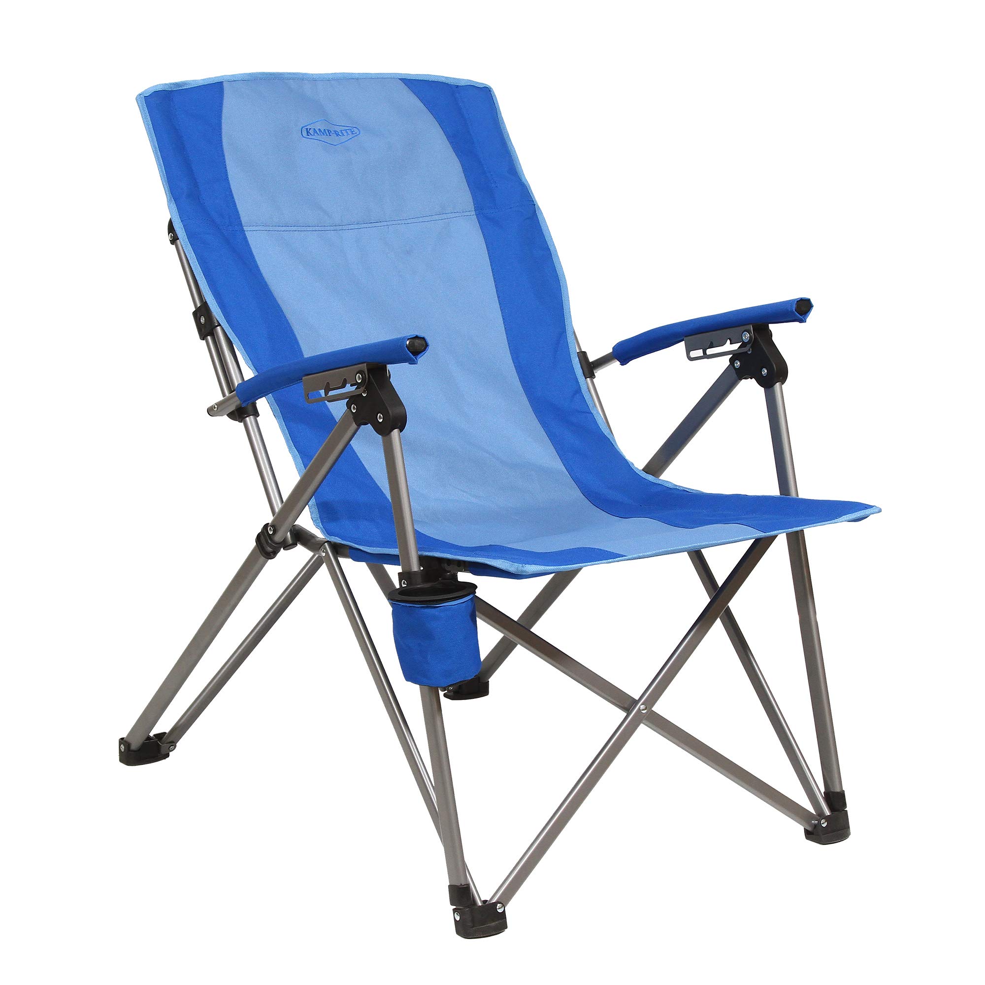 Kamp-Rite Portable Folding Reclining Camping Chair with 3 Positions, Swing Away Cup Holder, and Bag for Camping, Tailgating, and Sports, 325 LB Capacity, 2 Tone Blue