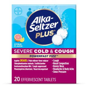 alka seltzer plus severe non-drowsy cold & cough powerfast fizz effervescent common cold tablets, sinus congestion, runny nose, and dry cough, citrus flavor, 20 count (pack of 1)