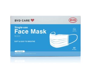 byd care single use disposable 3-ply face mask, daily protection for men and women for home, office, school, restaurants, gyms, outdoor and indoor, box of 50 pcs