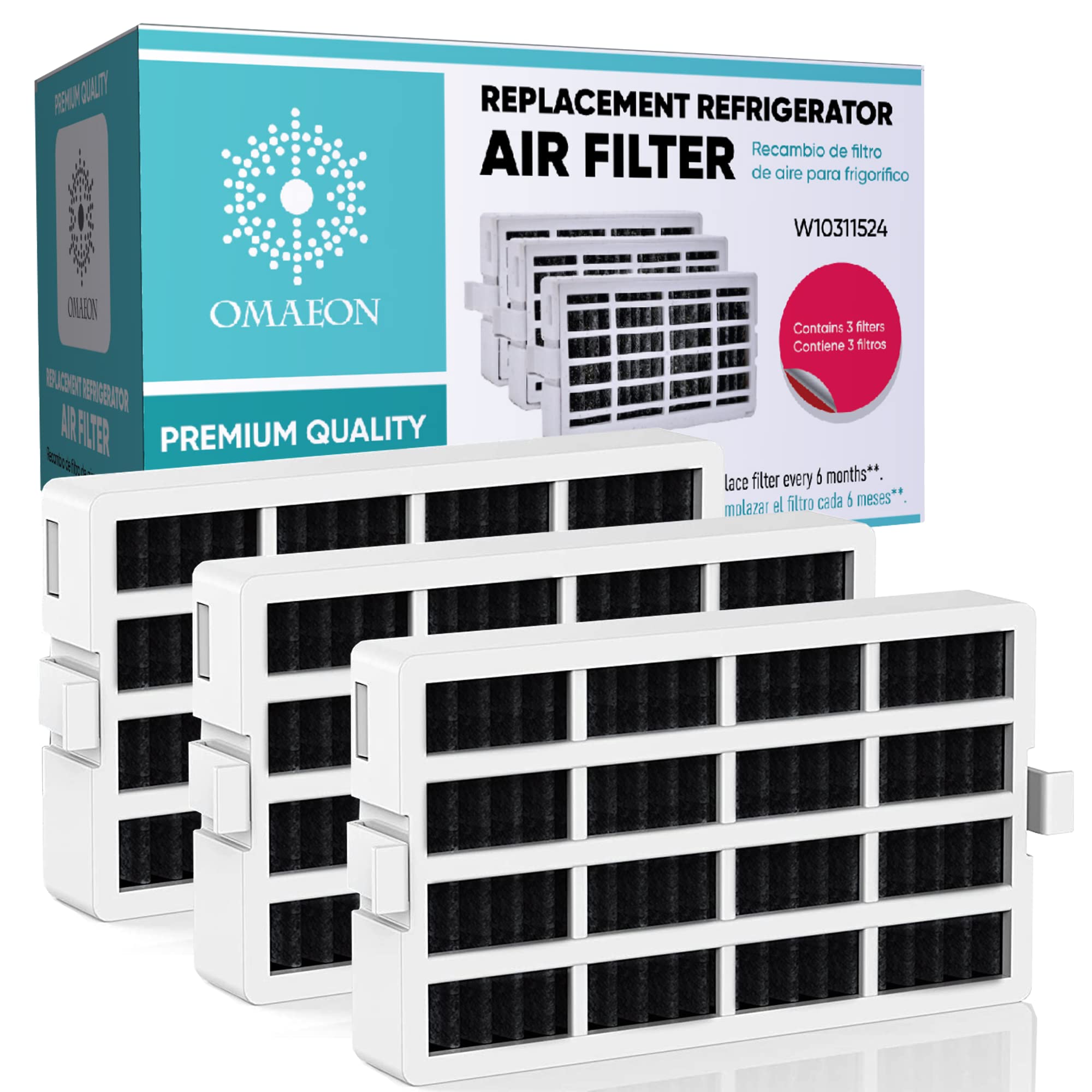 W10311524 Fresh Flow Air Filter For Whirlpool Refrigerator 2319308, W10335147, W10335147A, W10315189, AIR1, 1876318, AP4538127, AH2580853, EA2580853, PS2580853, 2319303 (3 Pack)