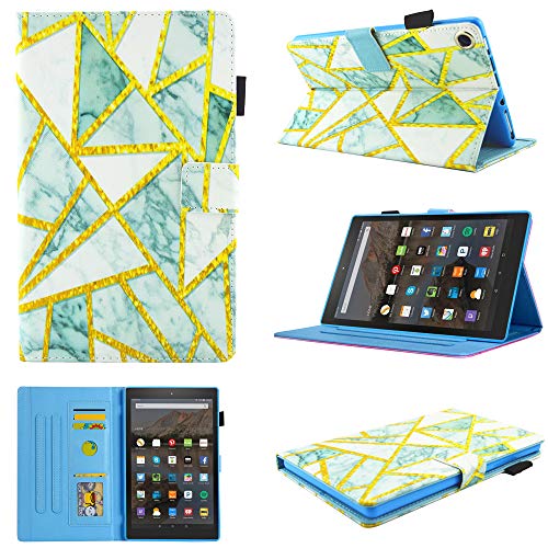 Fire HD 8 Case (2016/2017/2018 Release),Chgdss Cartoon Cute Case, Smart Cover Flip Leather Case with Stand Feature Ultra Slim PU Leather Cover,for Amazon Kindle Fire HD 8 (2018/2017), Golden Square