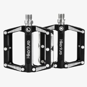 hikenture mountain bike pedals road bicycle flat pedals adult metal 9/16" sealed bearing lightweight aluminum alloy wide platform cycling pedal for bmx/mtb