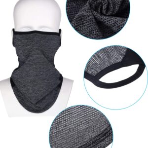 4 Pieces Neck Gaiter Bandana Face Mask with Ear Loops Face Covers Neck Scarf Mask Dust UV Sun Protection for Men Women(Black, Grey and Black)