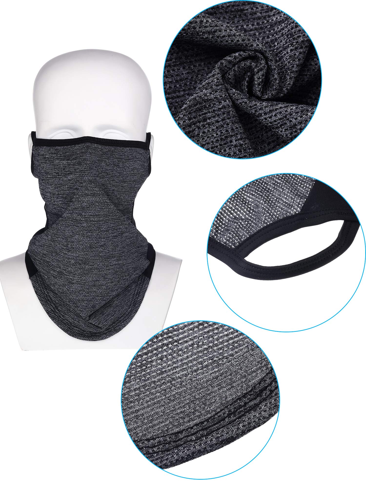 4 Pieces Neck Gaiter Bandana Face Mask with Ear Loops Face Covers Neck Scarf Mask Dust UV Sun Protection for Men Women(Black, Grey and Black)