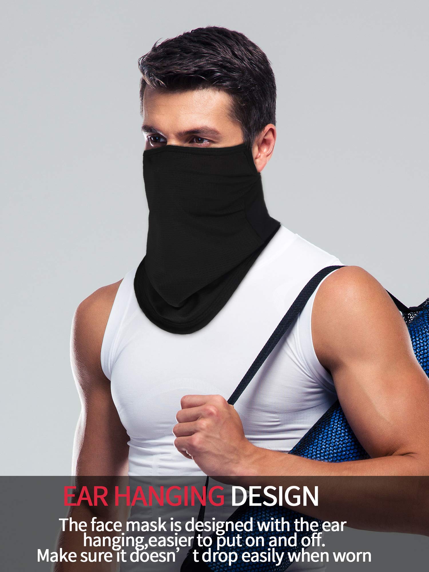 4 Pieces Neck Gaiter Bandana Face Mask with Ear Loops Face Covers Neck Scarf Mask Dust UV Sun Protection for Men Women(Black, Grey and Black)