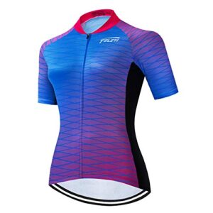 Weimostar Women's Cycling Jersey MTB Bike Shirt Top Short Sleeve Bicycle Clothing Cycle Clothes with Pockets Purple Blue Size M