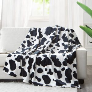 fleece cow print blanket black and white bed cow throws soft couch sofa cozy warm small blankets plush gift for daughter mom, bedroom decor 60x80 inch